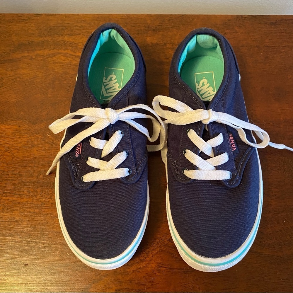 EUC Vans Blue and White Canvas Sneakers Size 2.5 - Picture 3 of 5